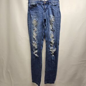 Indigo Rein Muffin Topper Jeans 3 Distressed Stretch RN128963 Embroidered